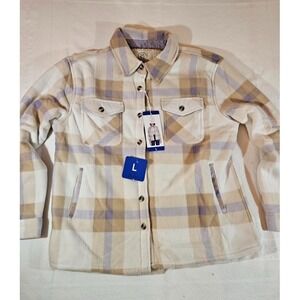 Sage Women's Plaid Super Plush Sherpa Lined Fleece Shirt Jacket, Purple, Size L